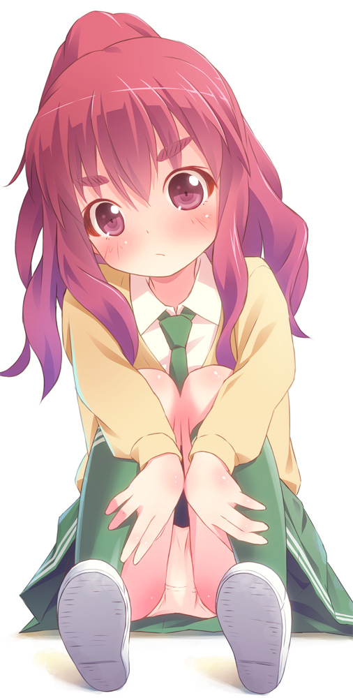 blush, enomoto_yuiko, love_lab, necktie, panties, pantyshot, pantyshot_(sitting), ponytail