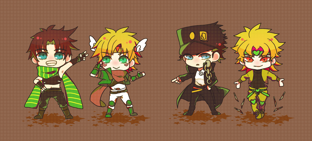 4boys, caesar_anthonio_zeppeli, chibi, jojo_no_kimyou_na_bouken, joseph_joestar_(young), kakyouin_noriaki, kuujou_joutarou, multiple_boys, shooting-star-on