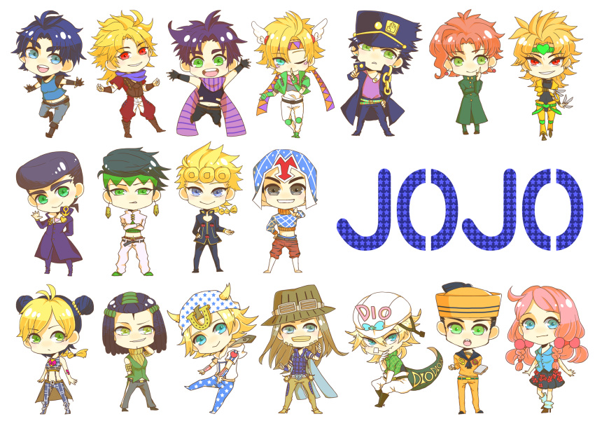 absurdres, caesar_anthonio_zeppeli, chibi, diego_brando, dio_brando, everyone, giorno_giovanna, guido_mista, gyro_zeppeli, hermes_costello, higashikata_jousuke, higashikata_jousuke_(jojolion), highres, hirose_yasuho, johnny_joestar, jojo_no_kimyou_na_bouken, jojolion, jonathan_joestar, joseph_joestar_(young), kakyouin_noriaki, kishibe_rohan, kuujou_jolyne, kuujou_joutarou, shooting-star-on, steel_ball_run
