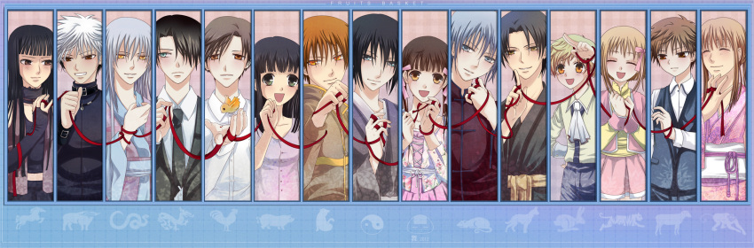 4girls, 6+boys, copyright_name, everyone, fruits_basket, highres, honda_tooru, kuromai