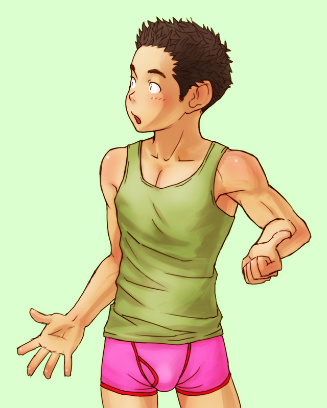 1boy, blush, briefs, bulge, male, open_mouth, original, short_hair
