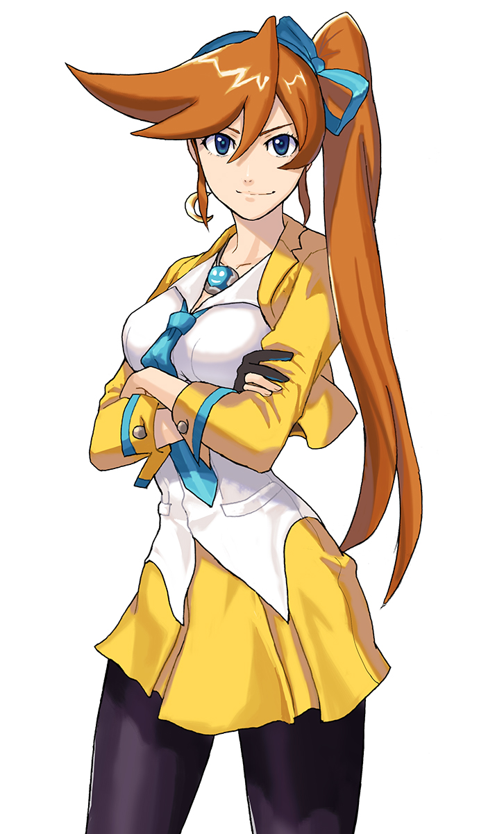 1girl, blue_eyes, brown_hair, cropped_jacket, crossed_arms, earrings, fingerless_gloves, gloves