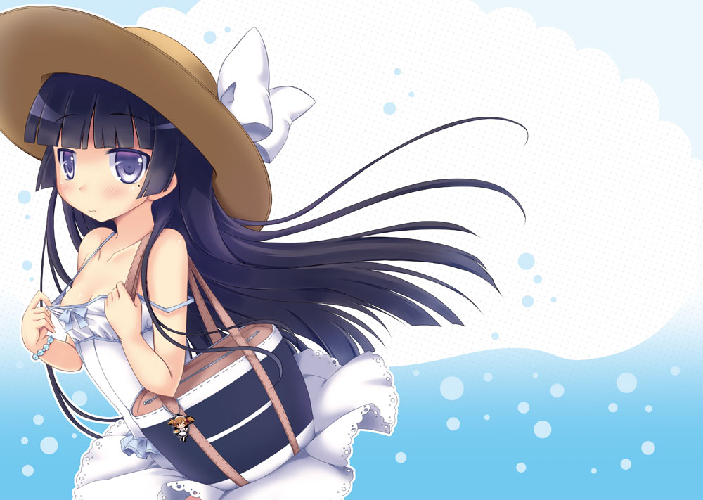 1girl, bag, black_hair, dress, gokou_ruri, hat, long_hair, ore_no_imouto_ga_konna_ni_kawaii_wake_ga_nai