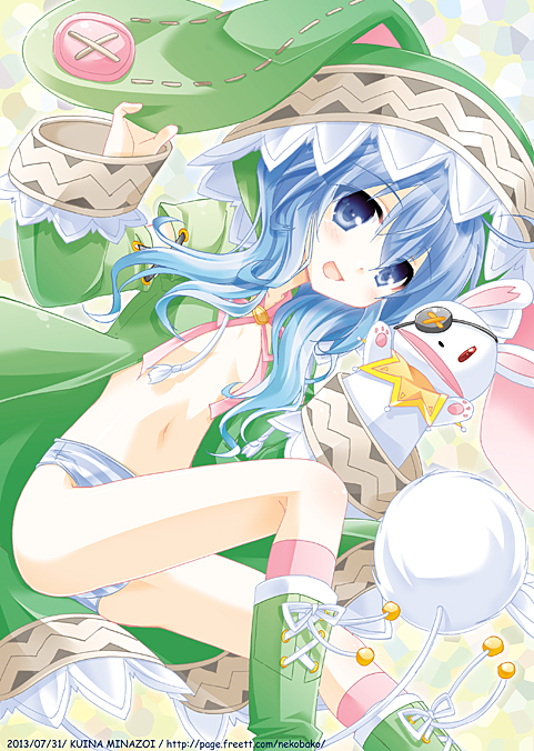 1girl, animal_ears, animal_hood, artist_name, blue_eyes, blue_hair, bow, coat