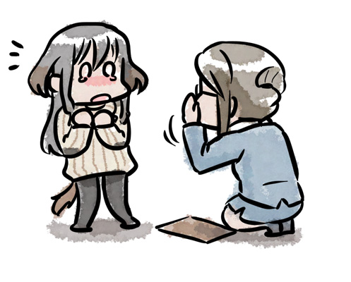 /\/\/\, 2girls, animal_ears, blush, brown_hair, dog_ears, dog_tail, elizabeth_f_beurling
