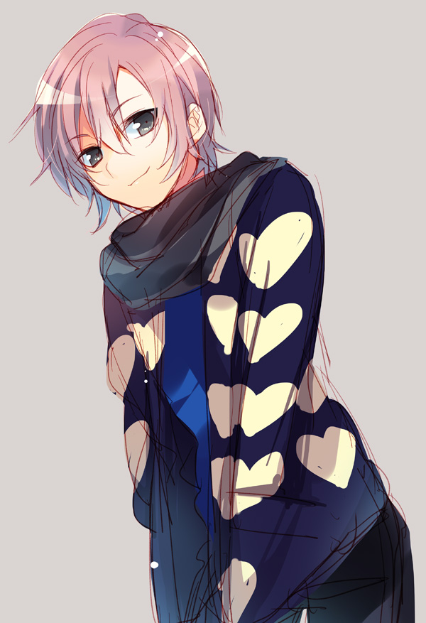 1boy, grey_eyes, male, mikado_nagi, pink_hair, scarf, smile, solo, uta_no_prince-sama, uta_no_prince-sama_maji_love_2000_percent