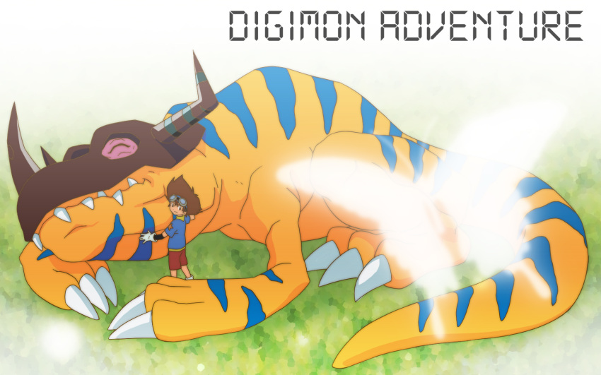 1boy, butterfly, claws, closed_eyes, digimon, digimon_adventure, gloves, goggles