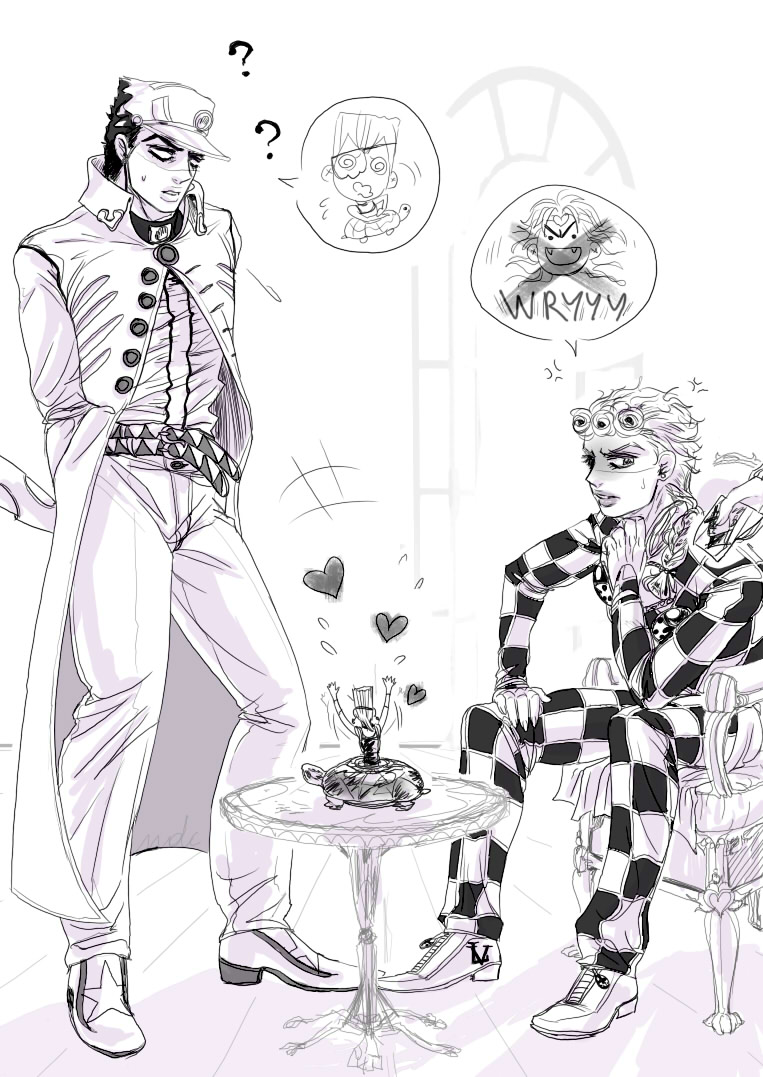 2boys, coco_jumbo, dio_brando, giorno_giovanna, jean_pierre_polnareff, jojo_no_kimyou_na_bouken, kuujou_joutarou, monochrome