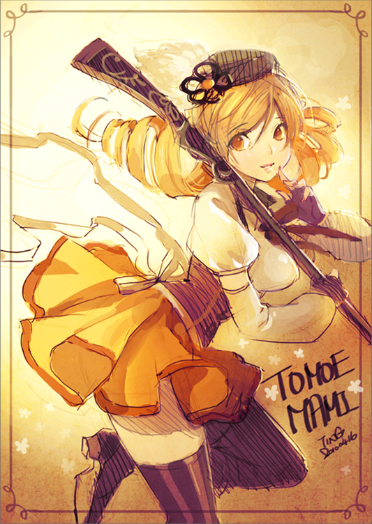 1girl, 2010, artist_name, beret, black_legwear, blonde_hair, character_name, corset