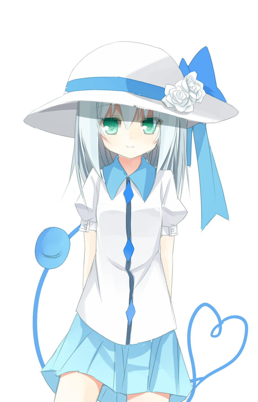 1girl, alternate_costume, aqua_eyes, contemporary, eyeball, hat, heart, heart_of_string