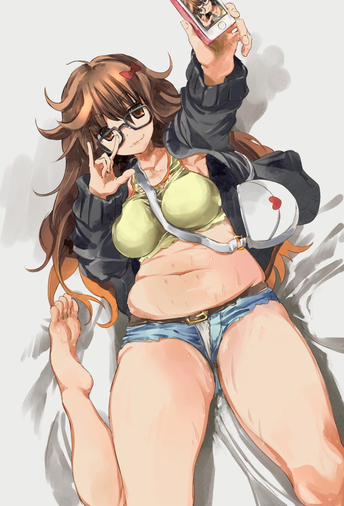 1girl, bag, belt, black-framed_glasses, bow, broken_bone, brown_eyes, brown_hair