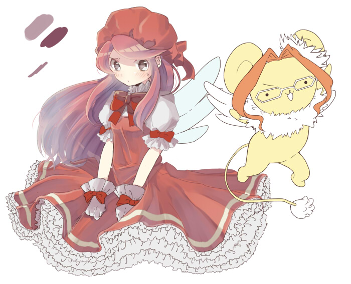 2girls, ban_airi, cardcaptor_sakura, cosplay, devil_survivor_2, dress, glasses, kero