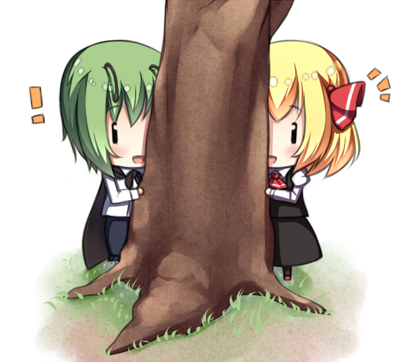 !, 2girls, chibi, multiple_girls, nakamura_kusata, peeking, rumia, touhou