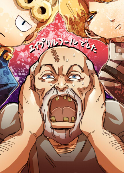 3boys, beard, blonde_hair, dario_brando, dio_brando, facial_hair, family, giorno_giovanna