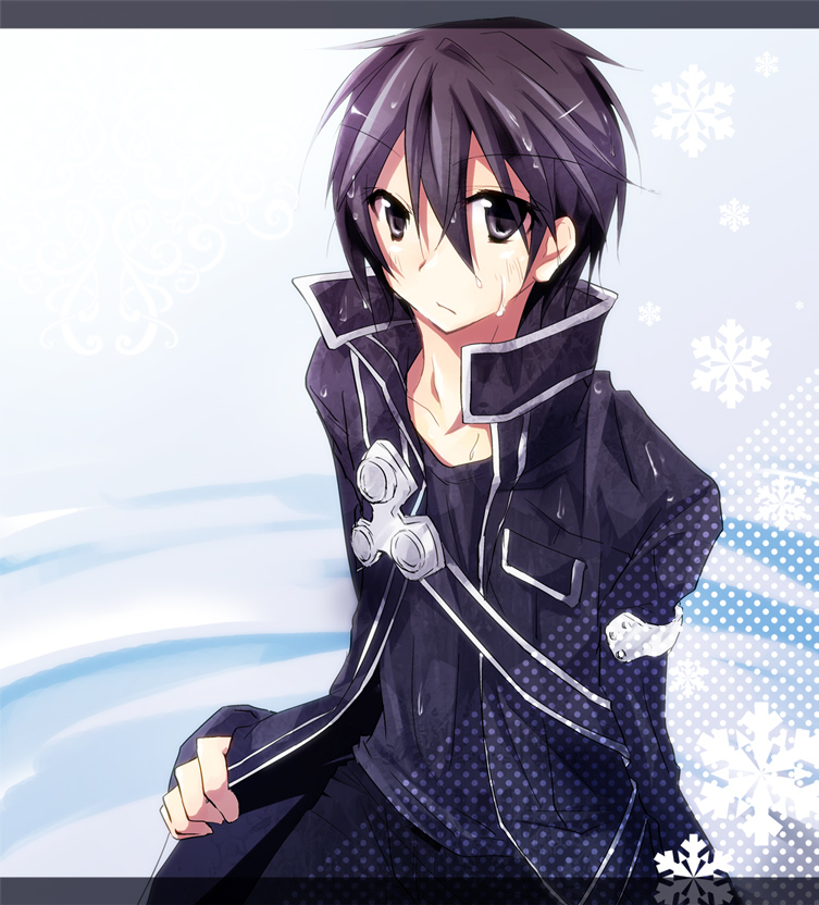 1boy, akina_rei, black_eyes, black_hair, coat, fingerless_gloves, gloves, kirito