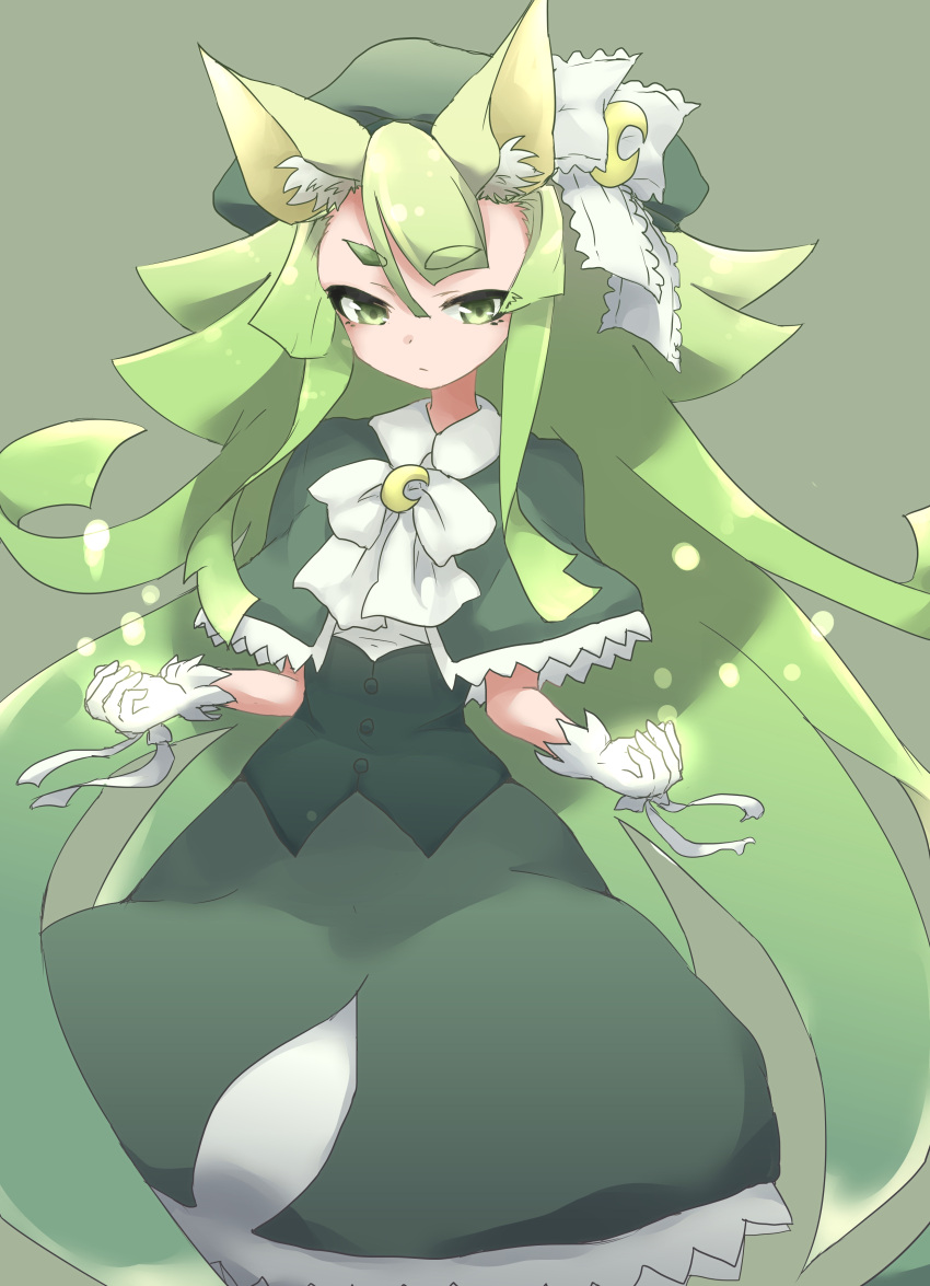 absurdres, animal_ears, dress, gen'ei_wo_kakeru_taiyo, gloves, green_eyes, green_hair, hat