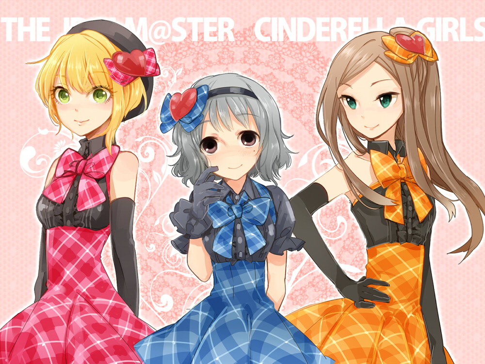 3girls, donburi_(artist), headband, idolmaster, idolmaster_cinderella_girls, looking_at_viewer, matsuyama_kumiko, miyamoto_frederica