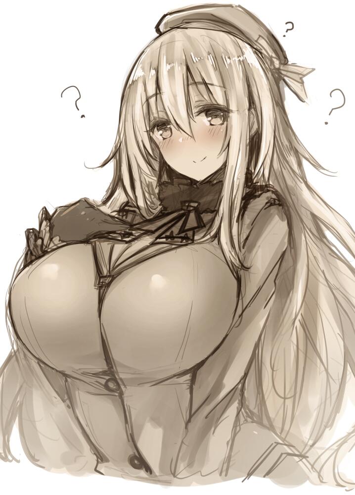 1girl, ?, atago_(kantai_collection), breasts, gloves, hat, inayama, kantai_collection