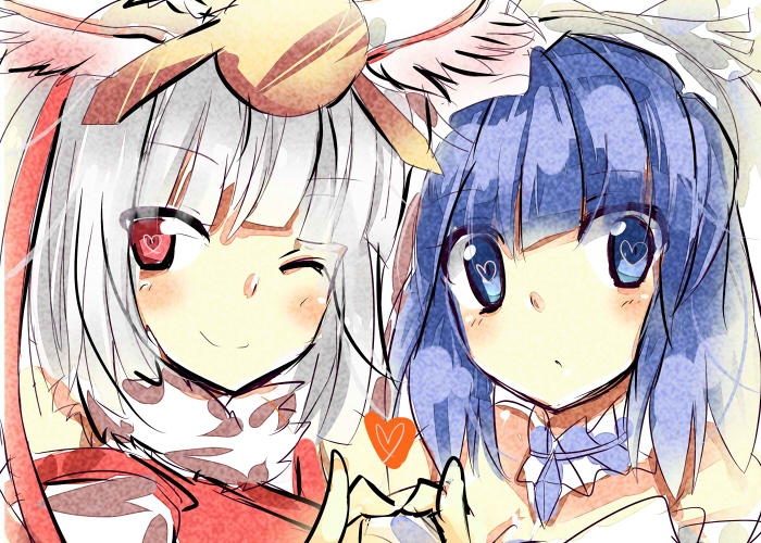 2girls, ao_no_rupika, beatmania, beatmania_iidx, bemani, blue_eyes, blue_hair, blush