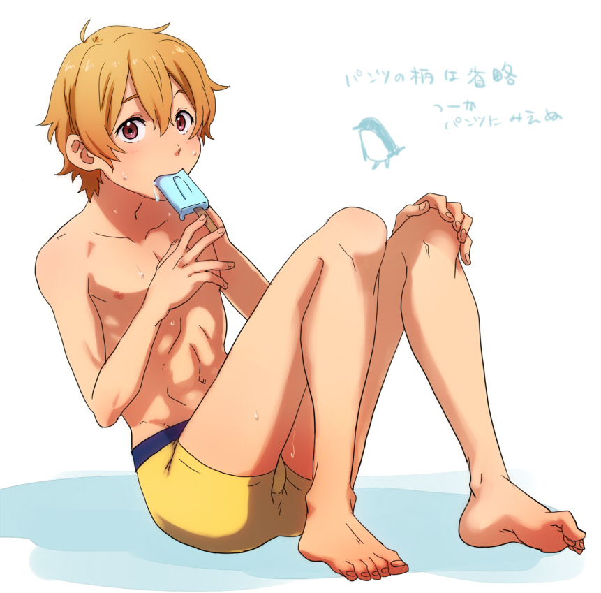 1boy, @@@, bird, blonde_hair, free!, hazuki_nagisa, muscle, navel