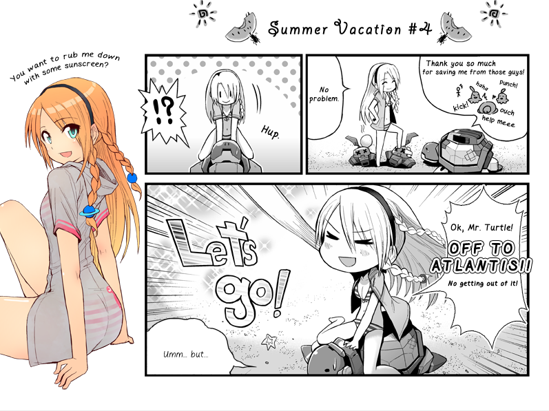 bikini, cosmic_break, green_eyes, orange_hair, rouche, swimsuit, turtle