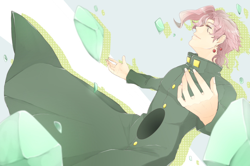 1boy, earrings, emeralds, gakuran, highres, hole, jewelry, jojo_no_kimyou_na_bouken