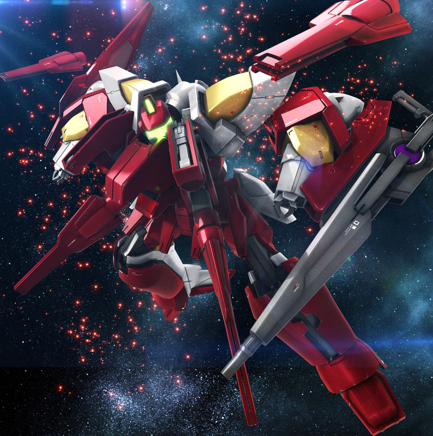gun, gundam, gundam_00, henry1025, highres, mecha, no_humans, reborns_cannon, space, tagme, weapon