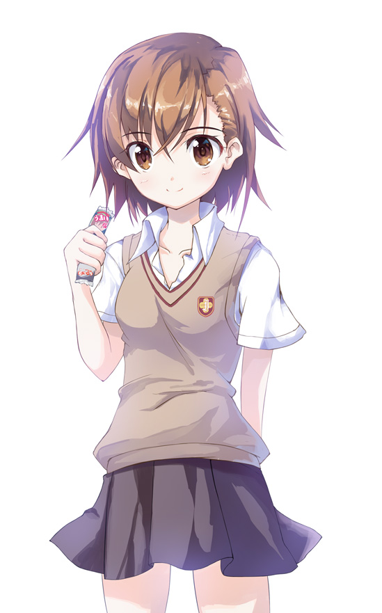 1girl, araissu, brown_eyes, brown_hair, misaka_mikoto, school_uniform, skirt, solo, to_aru_kagaku_no_railgun, to_aru_majutsu_no_index