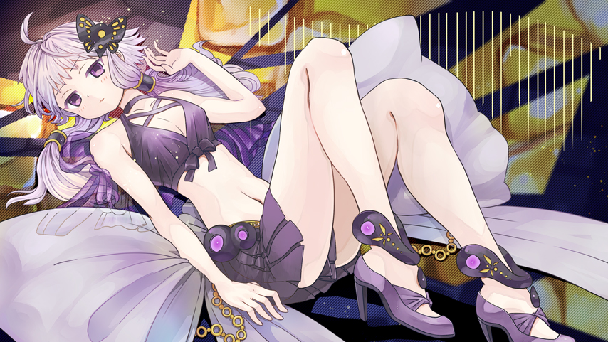1girl, bow, butterfly_hair_ornament, butterfly_wings, hair_ornament, long_hair, looking_at_viewer, lying