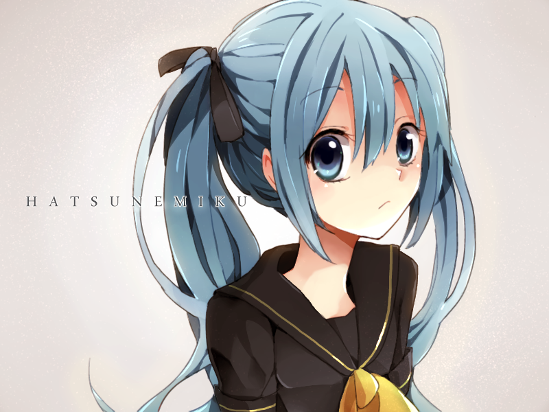 1girl, character_name, hair_ribbon, hatsune_miku, long_hair, ribbon, school_uniform, serafuku