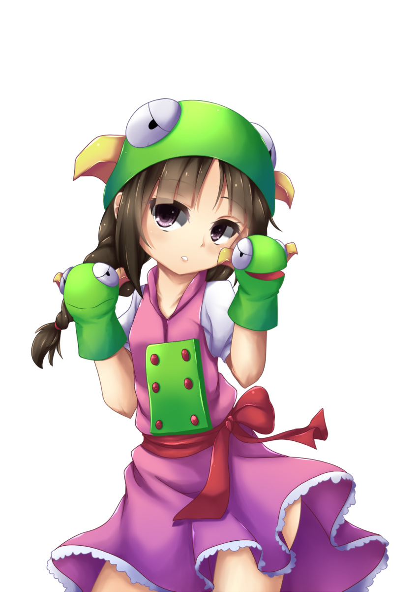1girl, brown_eyes, brown_hair, doublas_m2, fi-san, hand_puppet, hat, highres