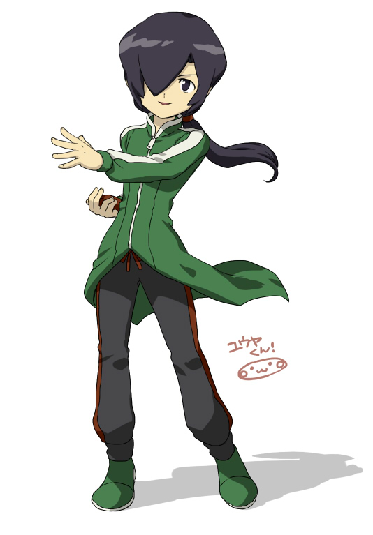 1boy, black_eyes, black_hair, character_name, danball_senki, haibara_yuuya, hair_over_one_eye, long_hair