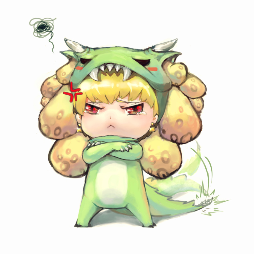 1boy, :<, absurdres, anger_vein, animal_costume, blonde_hair, chibi, dimmi13