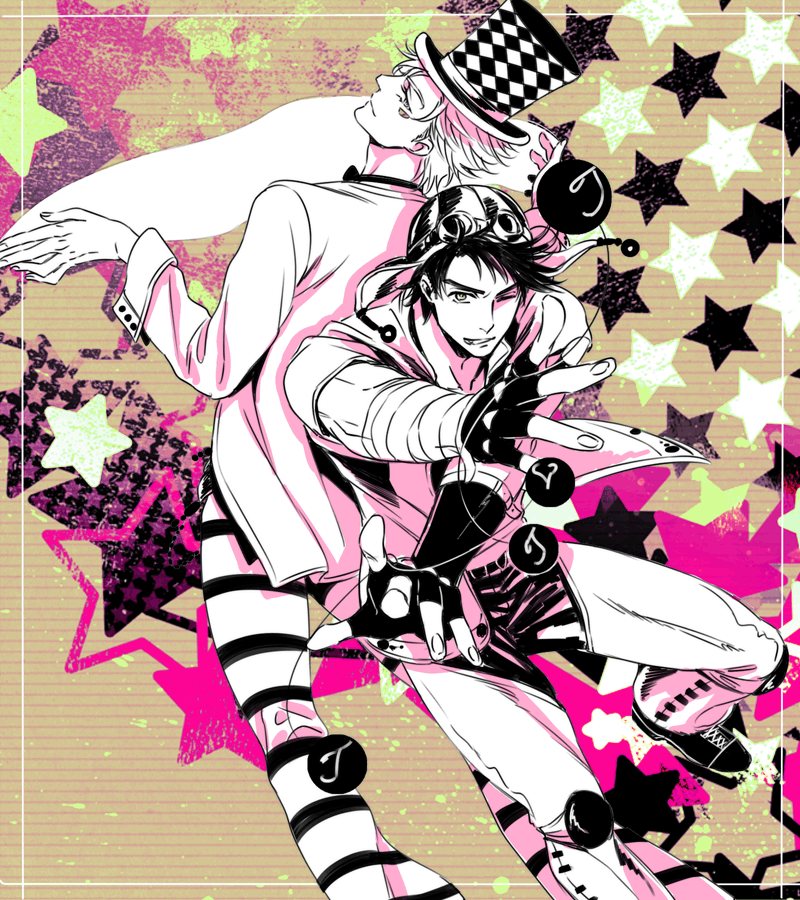 2boys, a_s_h_e_s, aviator_cap, caesar_anthonio_zeppeli, chaps, facial_mark, fingerless_gloves, gloves
