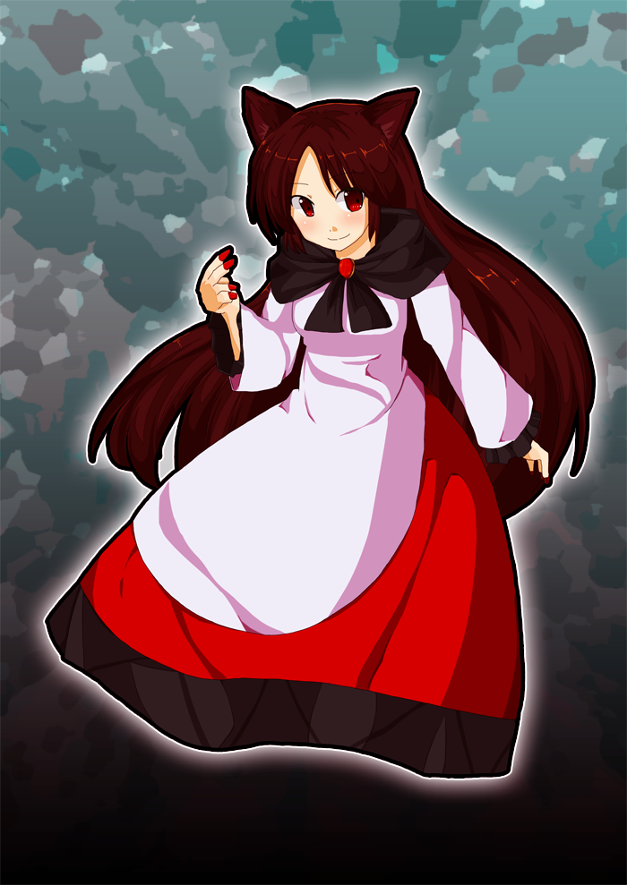 1girl, animal_ears, aonoriwakame, brooch, brown_hair, cape, imaizumi_kagerou, jewelry