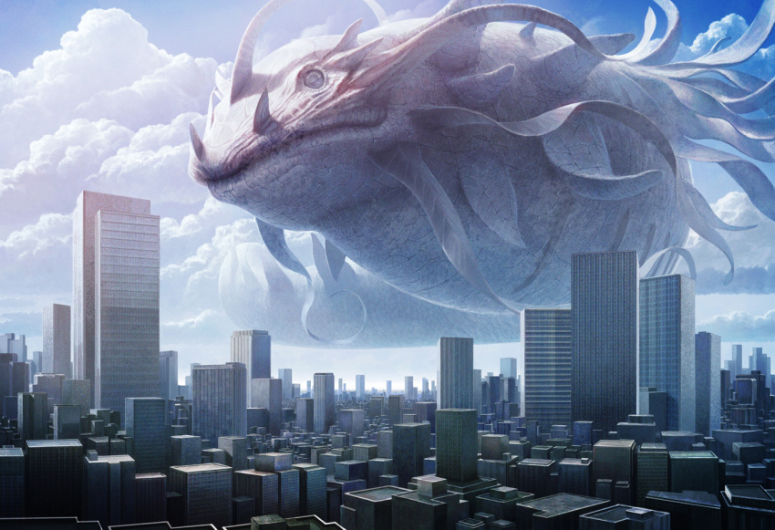 building, city, cityscape, clouds, harvester, monster, original, solo