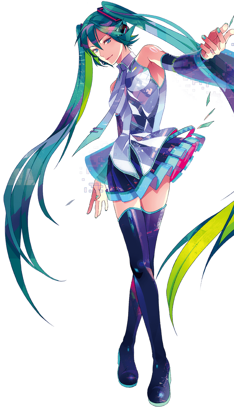 aqua_eyes, aqua_hair, boots, crossed_legs_(standing), green_hair, hatsune_miku, hatsune_miku_(vocaloid3), headphones