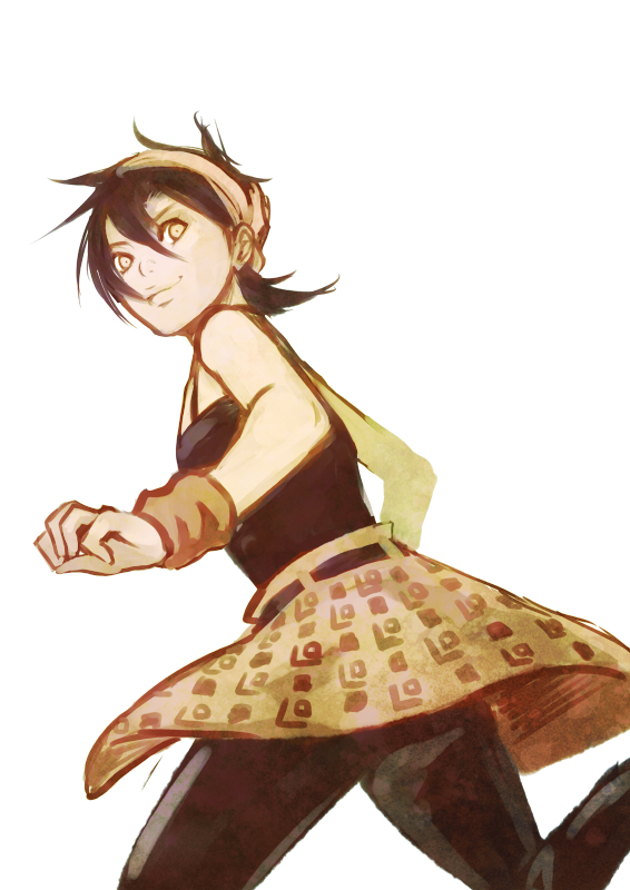 1boy, black_hair, chonorin, headband, jojo_no_kimyou_na_bouken, narancia_ghirga, skirt, solo