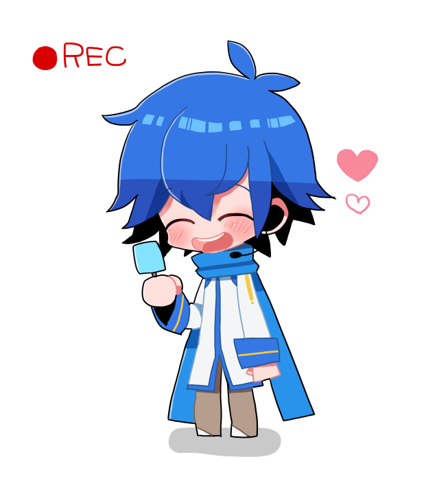 blue_hair, blush, headset, heart, kaito, kore_hitotsubu, popsicle, scarf