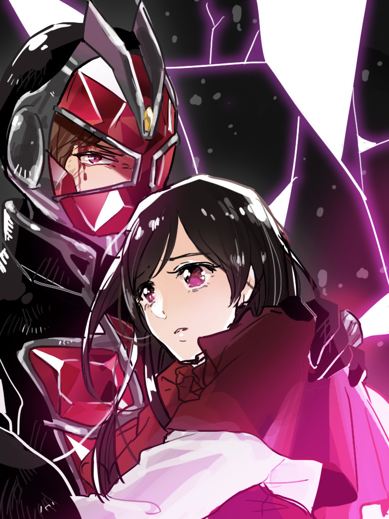 1boy, 1girl, black_hair, blood, brown_hair, female, kamen_rider, kamen_rider_wizard
