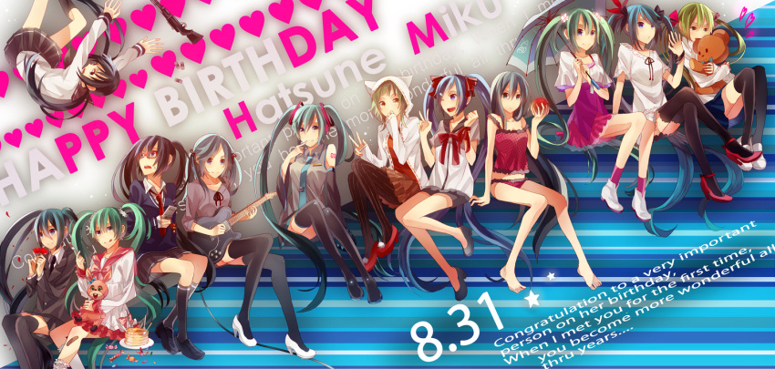 cat_food_(vocaloid), hatsune_miku, kimi_ijou_boku_miman‬_(vocaloid), mashiko, melt_(vocaloid), romeo_to_cinderella_(vocaloid), saihate_(vocaloid), sekiranun_graffiti_(vocaloid)