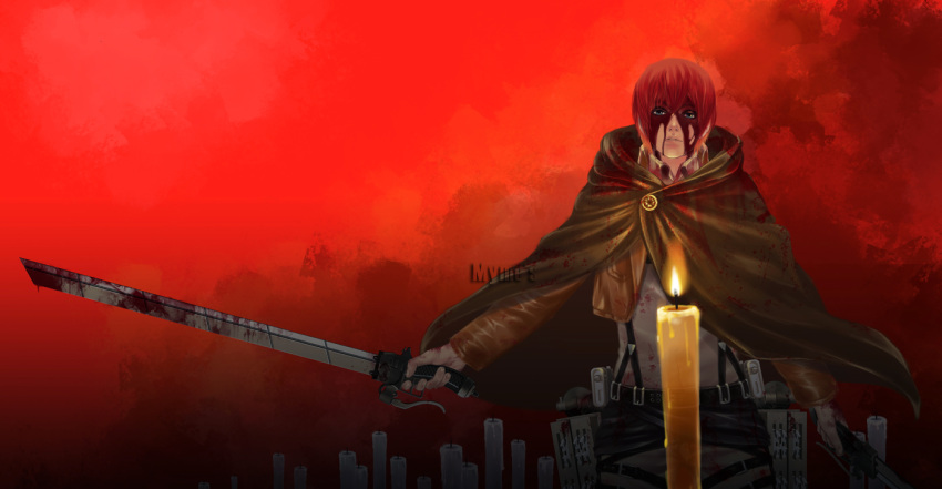 1boy, armin_arlert, blonde_hair, blood, blood_on_face, blue_eyes, candle, jacket