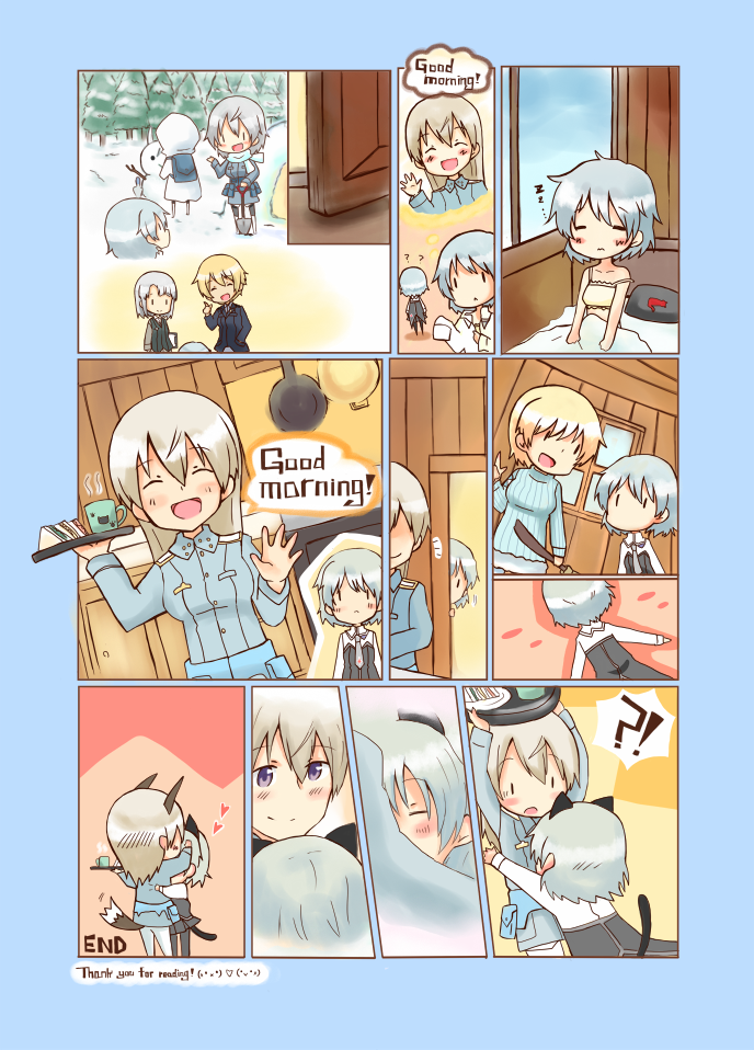 ?, animal_ears, aurora_e_juutilainen, blonde_hair, cat_ears, cat_tail, comic, cup