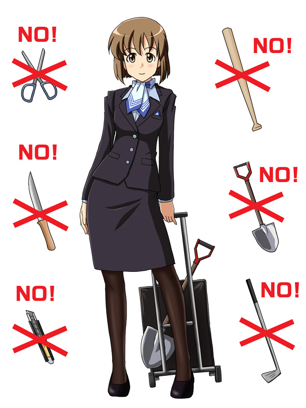 all_nippon_airways, baseball_bat, golf_club, hagiwara_yukiho, idolmaster, knife, lielos, rolling_suitcase