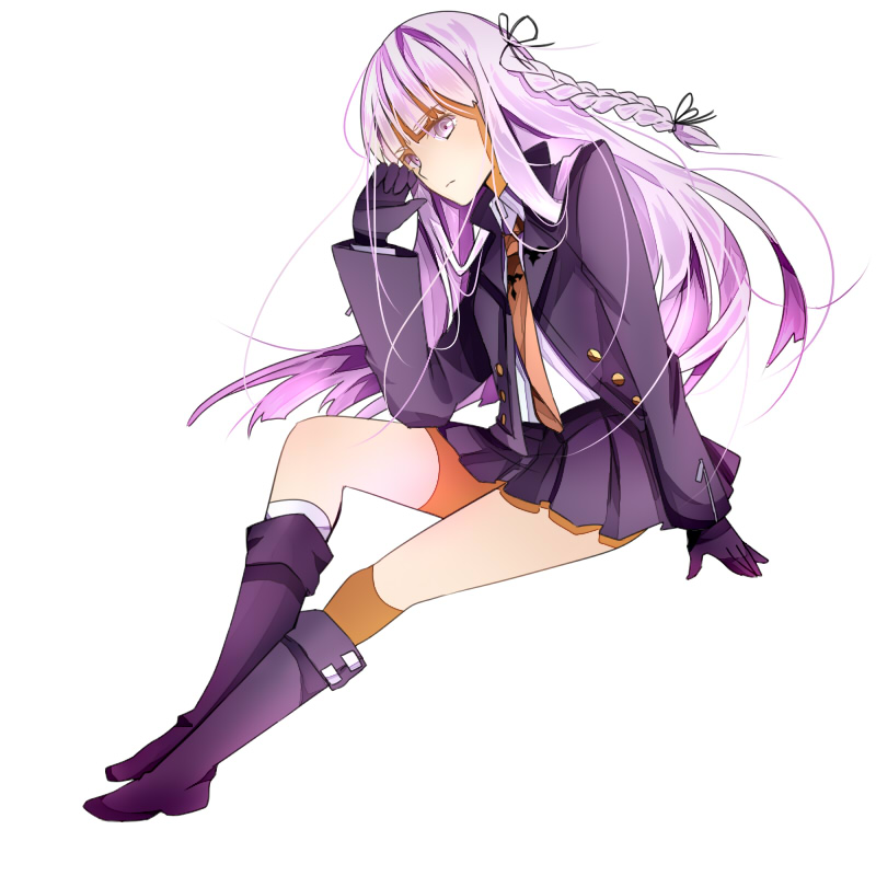 1girl, asuku_(69-1-31), braid, dangan_ronpa, gloves, hime_cut, kirigiri_kyouko, long_hair