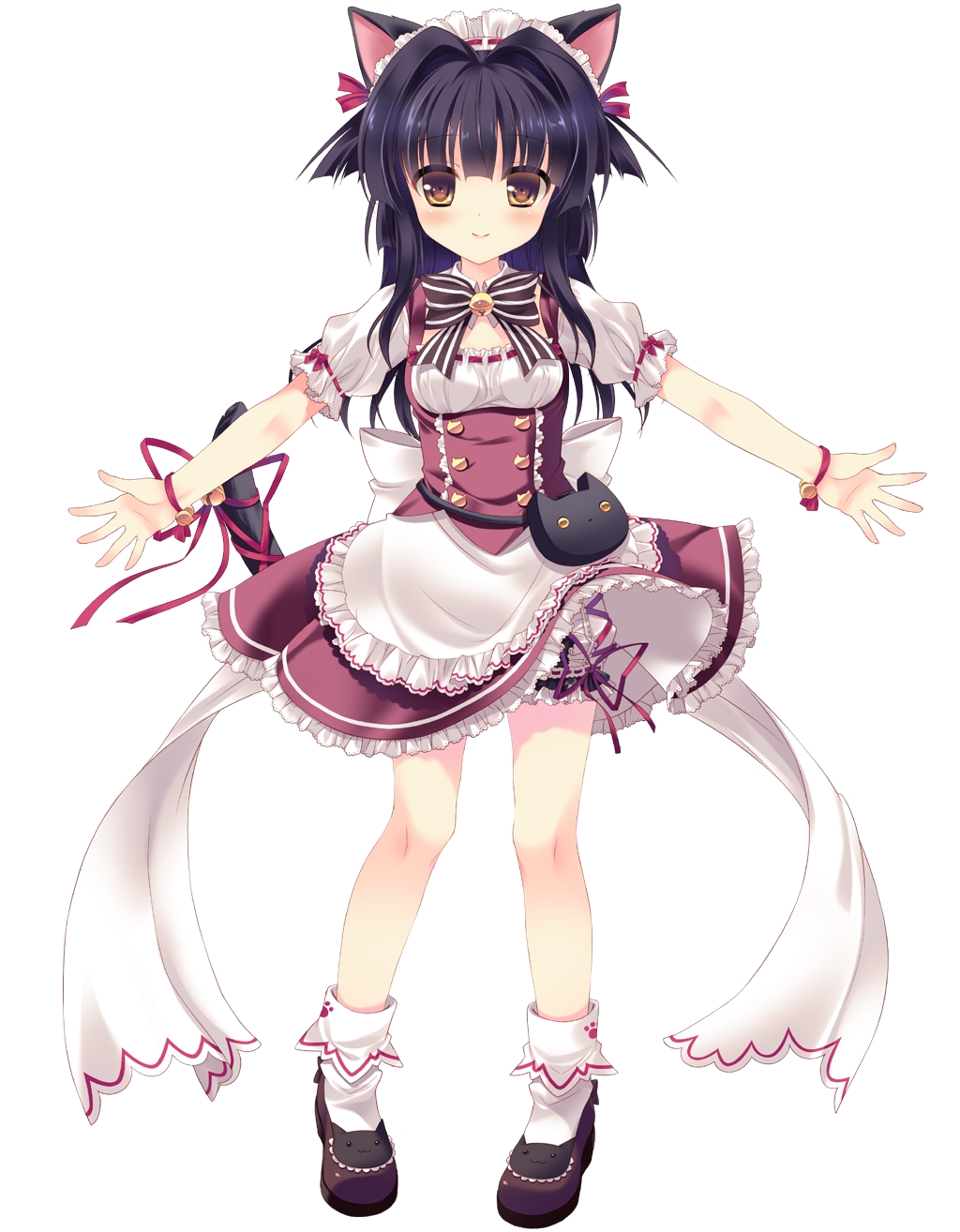 1girl, animal_ears, artist_request, black_hair, blush, cat_ears, cat_tail, dress