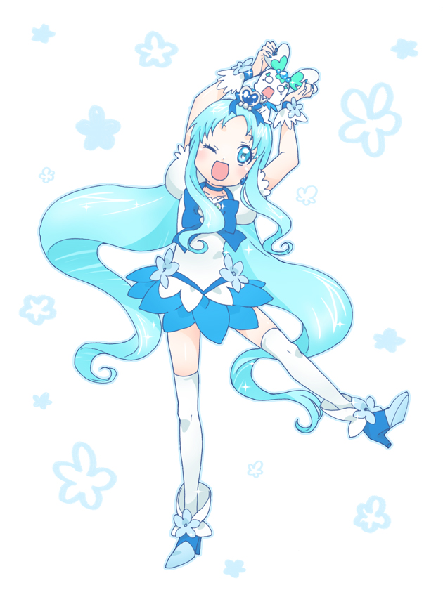 blue_eyes, blue_hair, chimu_(chimoon), coffret_(heartcatch_precure!), cure_marine, flower, hair_ornament, heart