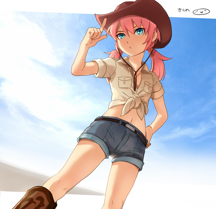 1boy, blue_eyes, boots, cowboy_boots, cowboy_hat, from_below, hat, inazuma_eleven_(series)