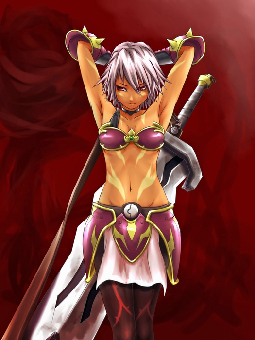 .hack//, .hack//games, armor, armpits, arms_up, blackrose, bra, dark_skin