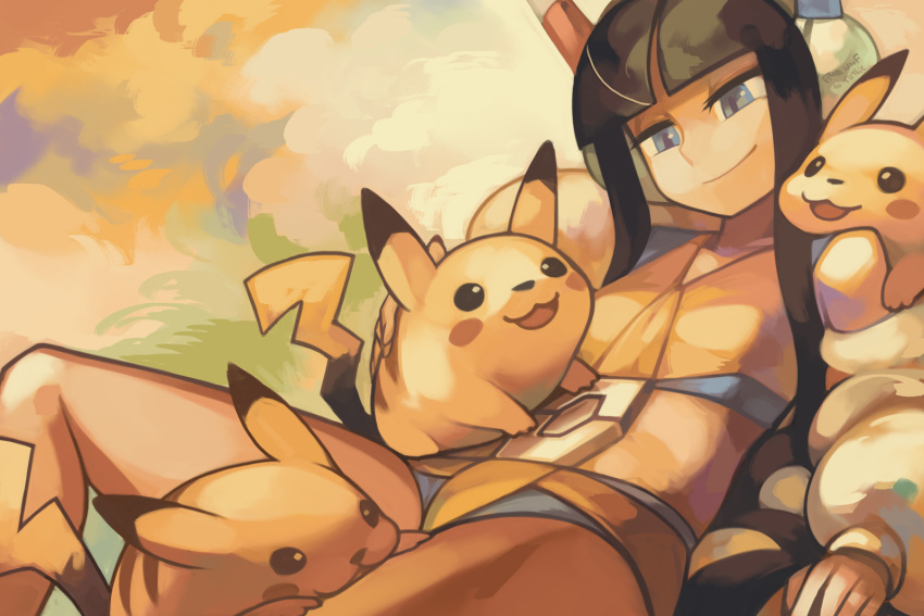 1girl, black_hair, blue_eyes, eric_muentes, gym_leader, headphones, highres, kamitsure_(pokemon)